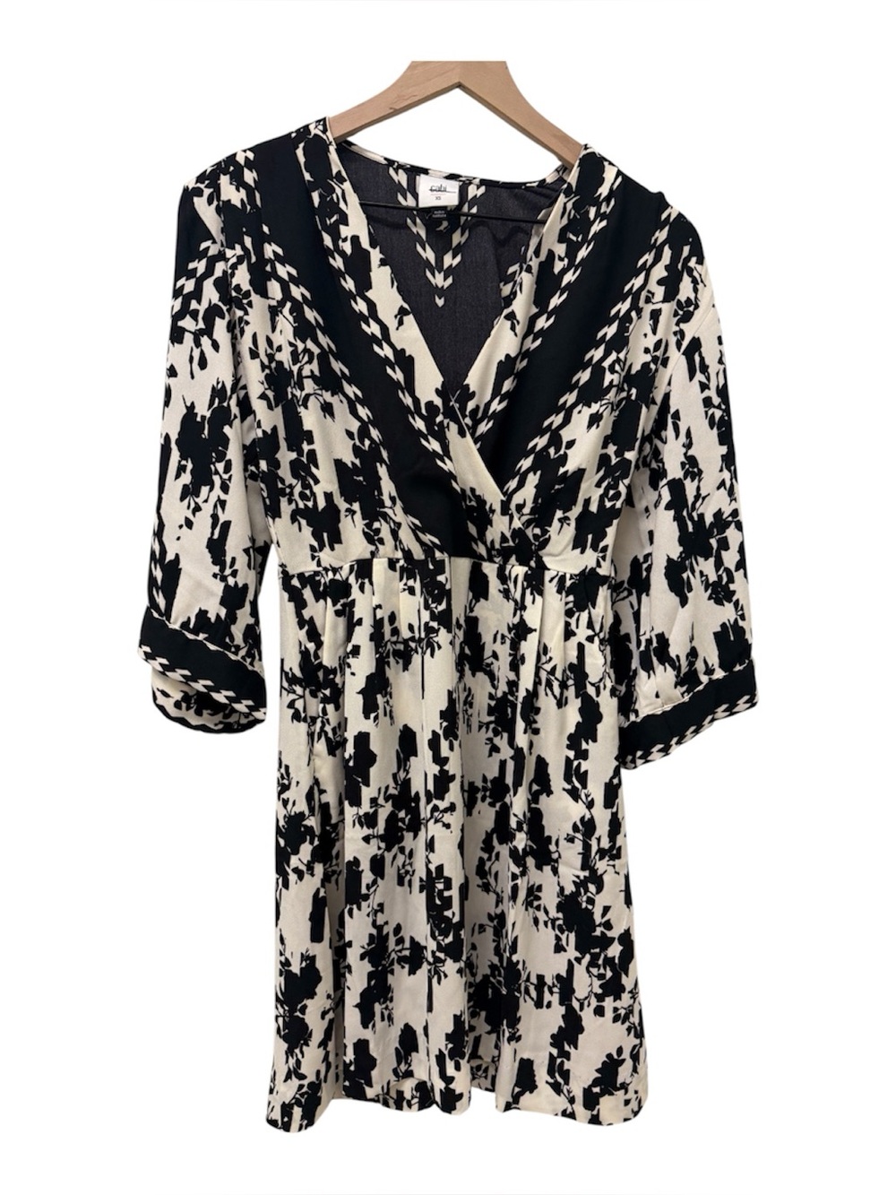Cabi Black and Cream Abstract Print V-Neck Dress Size XS